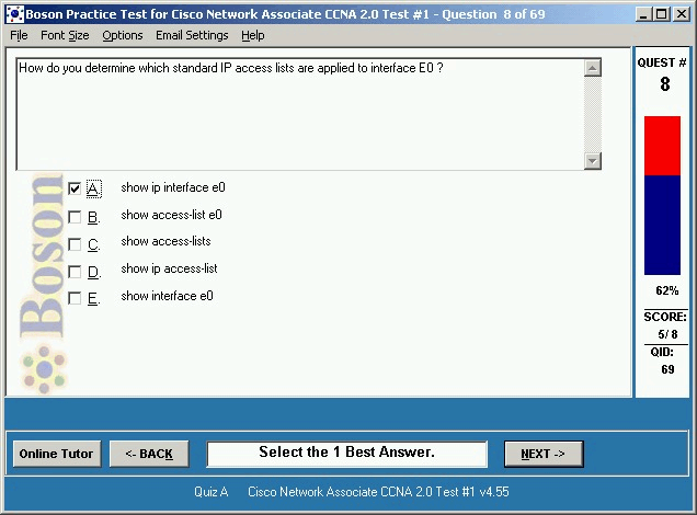 Boson Practice Exam for Sniffer Tests Screenshot